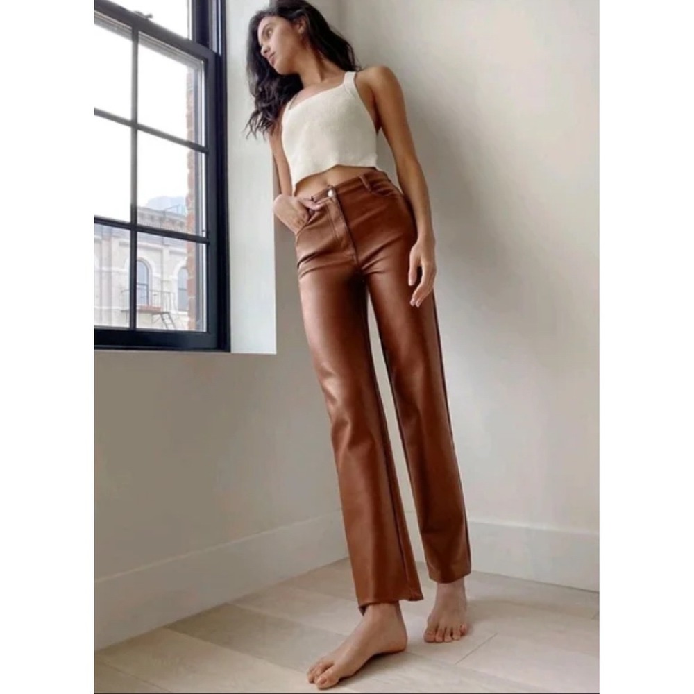 Aritzia Wilfred The Melina Pant Sz 12 Cognac‎ Vegan Leather High Rise